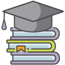 书的彩色图标与毕业帽在顶部
